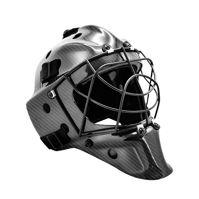 Maßgeschneiderter Unihockey-Helm. Leichter Unihockey-Torwarthelm aus Kohlefaser