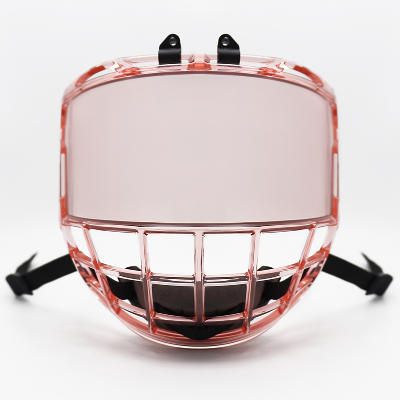 Eishockeyspieler tr&auml;gt einen Schutzhelm mit K&auml;fig